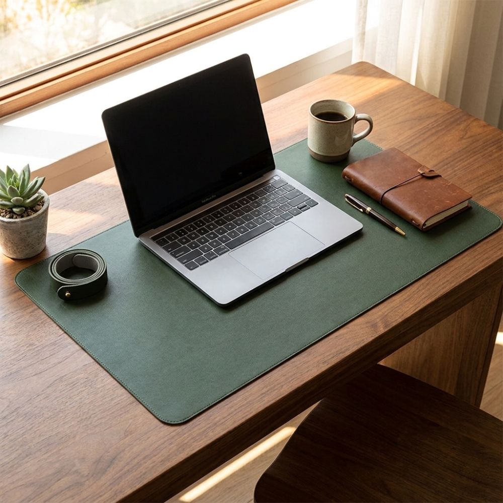 Leather Desk Pad - PUレザー製、両面使用可能なデスクマット。防水加工、柔らかい素材、折りたたみ可能、滑り止め加工、手首をサポートするパッド付き。ゲーミングデスクに最適。