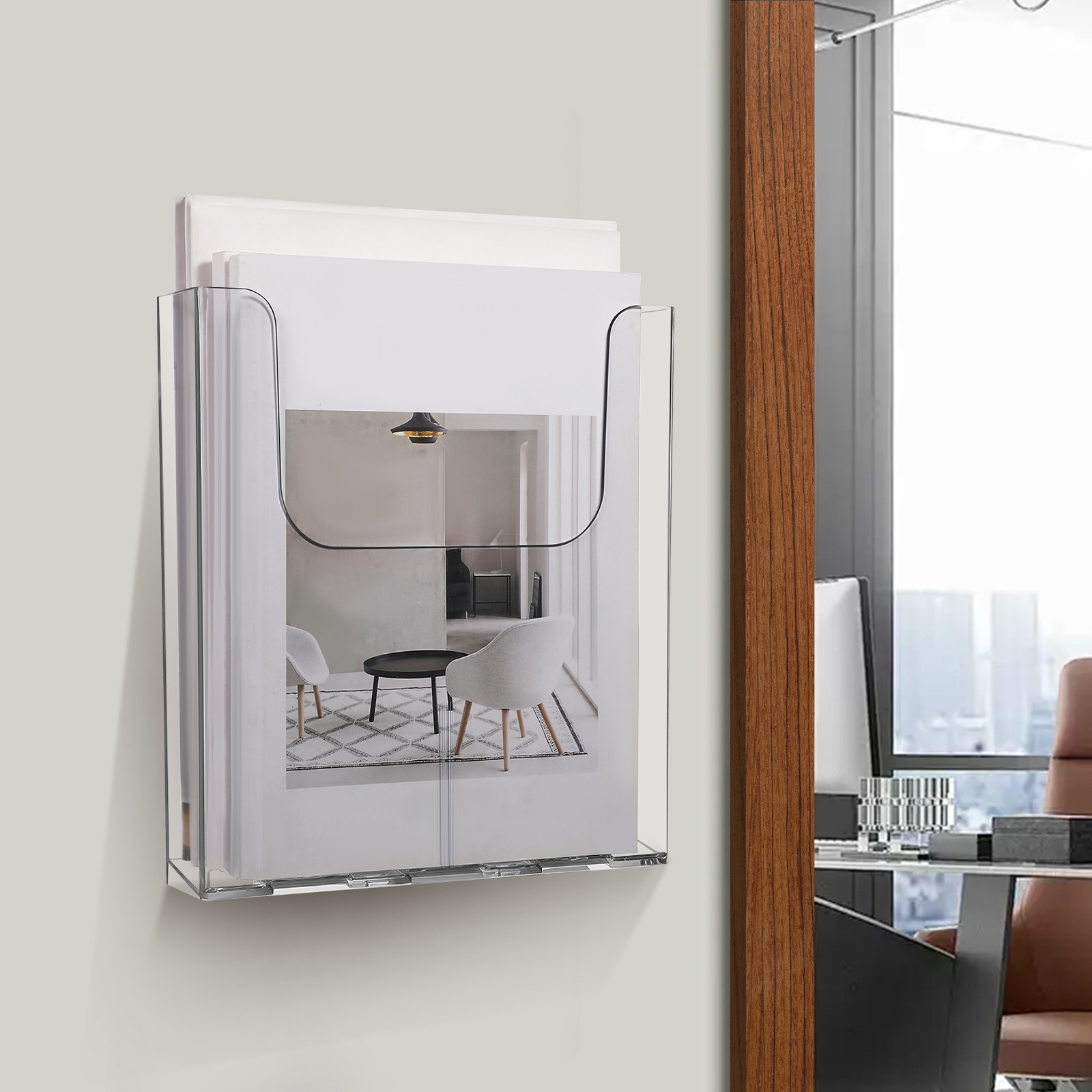 2個入り、透明アクリル製の壁掛け収納オーガナイザー。ファイル - Magazine Holder Rack のレビューと価格
