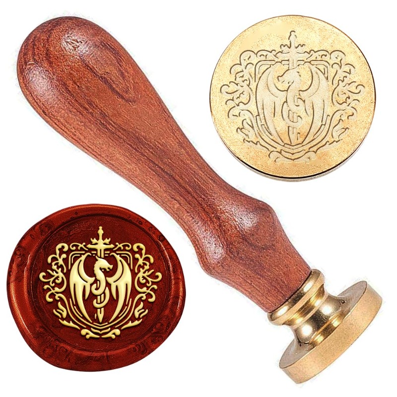 真ちゅう製ワックスシールスタンプヘッド、木製ハンドル付き、ド - Wax Seal Stamp Set のレビューと価格