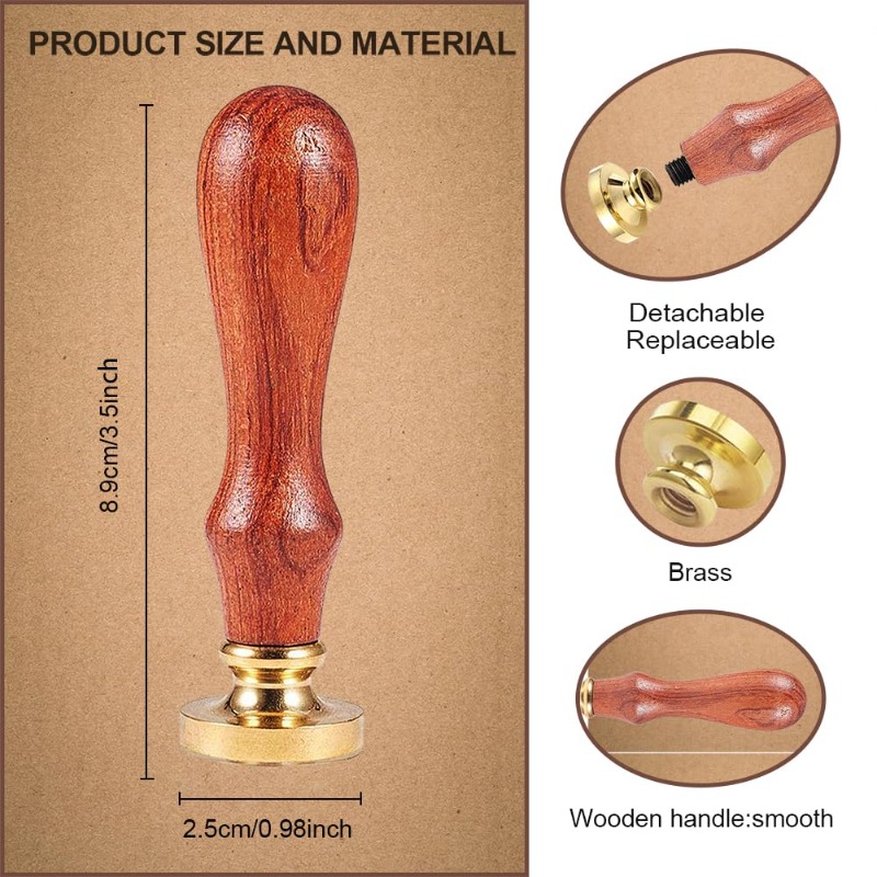 真ちゅう製ワックスシールスタンプヘッド、木製ハンドル付き、ド - Wax Seal Stamp Set のレビューと価格