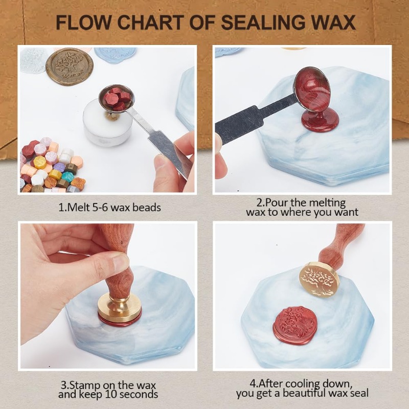 真ちゅう製ワックスシールスタンプヘッド、木製ハンドル付き、ド - Wax Seal Stamp Set のレビューと価格