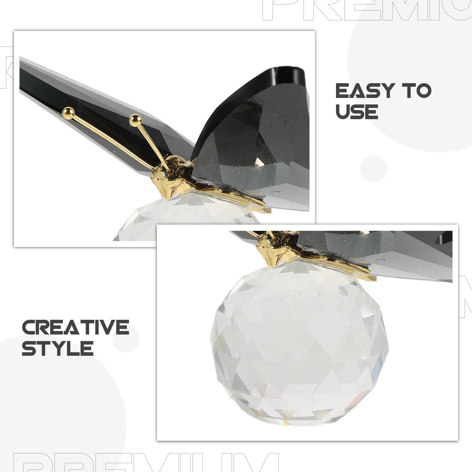 ガラス製の蝶の置物、透明な蝶の彫刻、クリスタルボールの台座、 - Paper Weight Crystal のレビューと価格